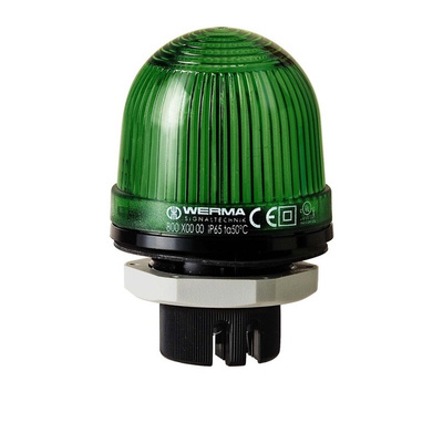 Werma EM 801 Series Green Steady Beacon, 24 V ac/dc, Panel Mount, LED Bulb