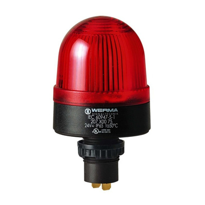 Werma EM 207 Series Red Steady Beacon, 24 V ac/dc, Panel Mount, LED Bulb, IP65