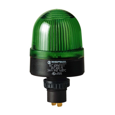 Werma EM 207 Series Green Steady Beacon, 24 V ac/dc, Panel Mount, LED Bulb, IP65