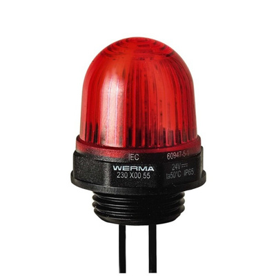 Werma EM 230 Series Red Steady Beacon, 24 V dc, Panel Mount, LED Bulb, IP65