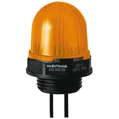 Werma EM 230 Series Yellow Steady Beacon, 24 V dc, Panel Mount, LED Bulb, IP65