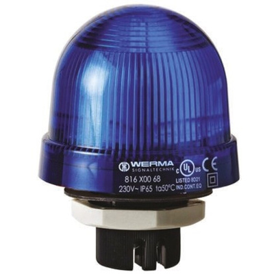 Werma EM 815 Series Blue Steady Beacon, 12 → 240 V ac/dc, Panel Mount, Incandescent Bulb, IP65