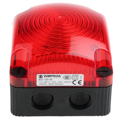 Werma BWM 853 Series Red Steady Beacon, 115 → 230 V ac, Surface Mount, Wall Mount, LED Bulb, IP66, IP67