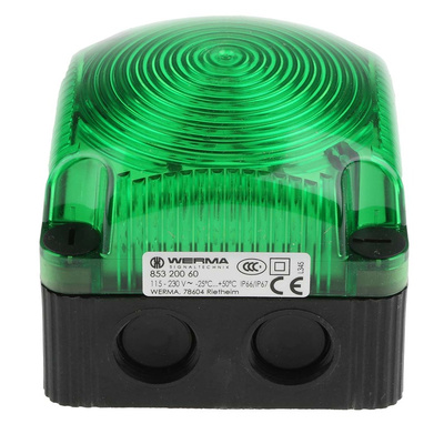 Werma BWM 853 Series Green Steady Beacon, 115 → 230 V ac, Surface Mount, Wall Mount, LED Bulb, IP66, IP67