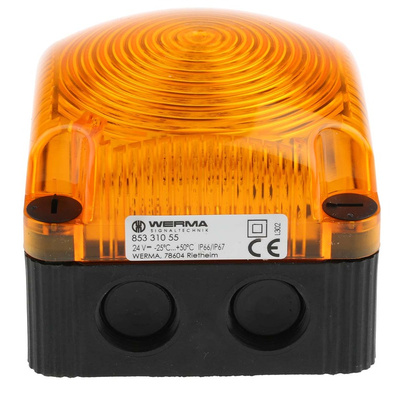 Werma BWM 853 Series Yellow Double Flashing Beacon, 24 V dc, Surface Mount, Wall Mount, LED Bulb, IP67