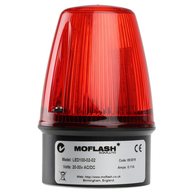 Moflash LED100 Series Red Multiple Effect Beacon, 20 → 30 V, Surface Mount, Wall Mount, LED Bulb, IP65