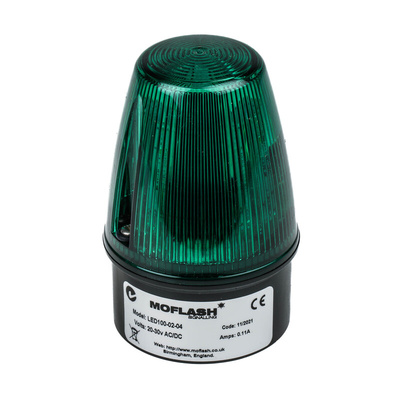Moflash LED100 Series Green Flashing Beacon, 20 → 30 V ac/dc, Surface Mount, LED Bulb, IP65