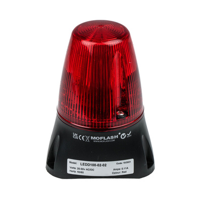 Moflash LEDD100 Series Red Flashing Beacon, 20 → 30 V ac/dc, Surface Mount, LED Bulb, IP65