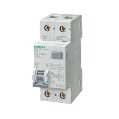 Siemens RCBO, 16A Current Rating, 1P+N Poles, 30mA Trip Sensitivity, Type B, Sentron Range