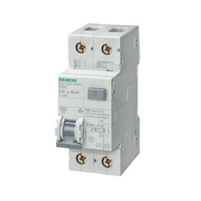 Siemens RCBO, 20A Current Rating, 2P Poles, 30mA Trip Sensitivity, Sentron Range