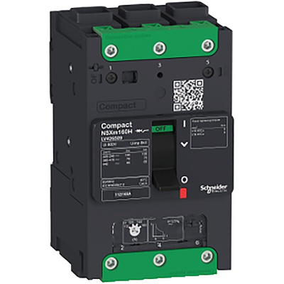 Schneider Electric, Compact MCCB 3P 125A, Breaking Capacity 20 kA, DIN Rail Mount
