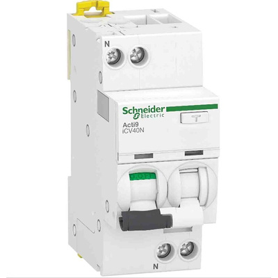 Schneider Electric RCBO, 6A Current Rating, 1P Poles, 30mA Trip Sensitivity, Acti9 Range