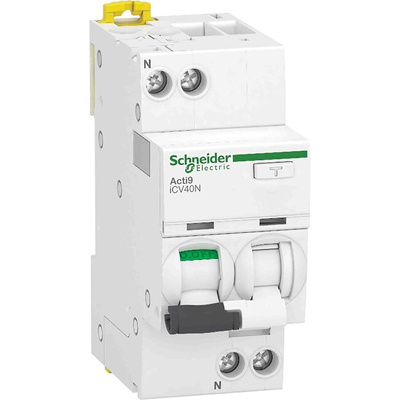 Schneider Electric RCBO, 40A Current Rating, 1P Poles, 30mA Trip Sensitivity, Acti9 Range