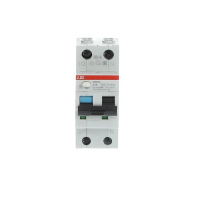 ABB RCBO, 16A Current Rating, 2P Poles, 30mA Trip Sensitivity, Type A, System Pro M Compact Range