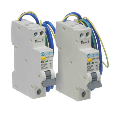 Europa RCBO, 10A Current Rating, 1P Poles, 30mA Trip Sensitivity, Type A, EUB1RC Range