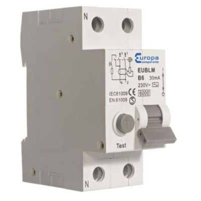 Europa RCBO, 20A Current Rating, 2P Poles, 30mA Trip Sensitivity, Type A, EUBLMC Range