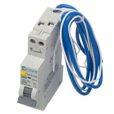 Europa RCBO, 10A Current Rating, 1P Poles, 30mA Trip Sensitivity, Type AC, EUC7R Range