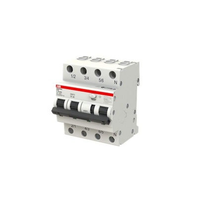 ABB RCBO, 16A Current Rating, 4P Poles, 30mA Trip Sensitivity, Type C