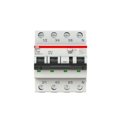 ABB RCBO, 16A Current Rating, 4P Poles, 30mA Trip Sensitivity, Type C