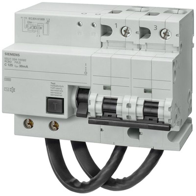 Siemens RCBO, 125A Current Rating, 2P Poles, 300mA Trip Sensitivity, Type C, Sentron Range