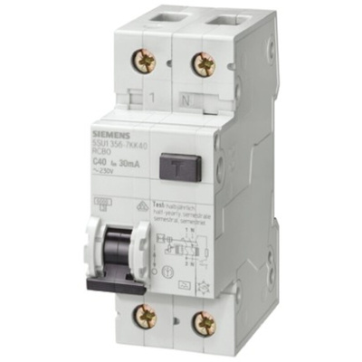 Siemens RCBO, 25A Current Rating, 1P+N Poles, 30mA Trip Sensitivity, Sentron Range