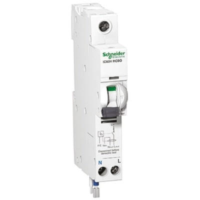 Schneider Electric RCBO, 45A Current Rating, 1P+N Poles, 30mA Trip Sensitivity, Type A, Acti 9 Range