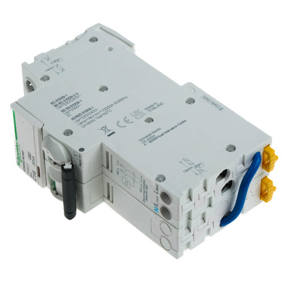 Schneider Electric RCBO, 16A Current Rating, 1P+N Poles, 30mA Trip Sensitivity, Type C, Acti 9 Range