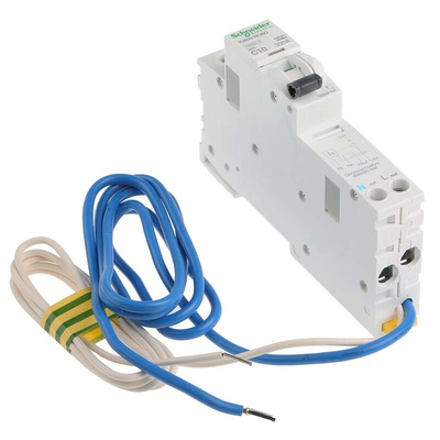 Schneider Electric RCBO, 10A Current Rating, 1P+N Poles, 30mA Trip Sensitivity, Acti 9 Range