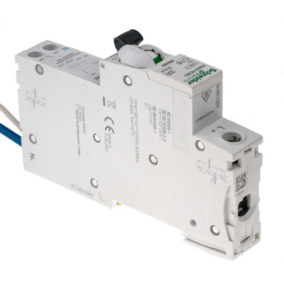 Schneider Electric RCBO, 16A Current Rating, 1P+N Poles, 30mA Trip Sensitivity, Type C, Acti 9 Range