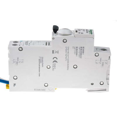 Schneider Electric RCBO, 16A Current Rating, 1P+N Poles, 30mA Trip Sensitivity, Type C, Acti 9 Range