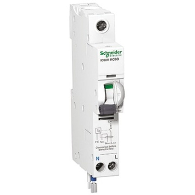 Schneider Electric RCBO, 20A Current Rating, 1P+N Poles, 30mA Trip Sensitivity, Acti 9 Range