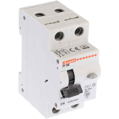 Lovato RCBO, 16A Current Rating, 1P+N Poles, 30mA Trip Sensitivity, Type C