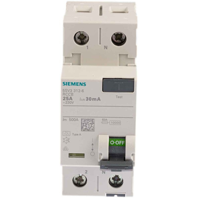 Siemens 5SV3 RCCB, 25A, 2 Pole, 30mA, Type A