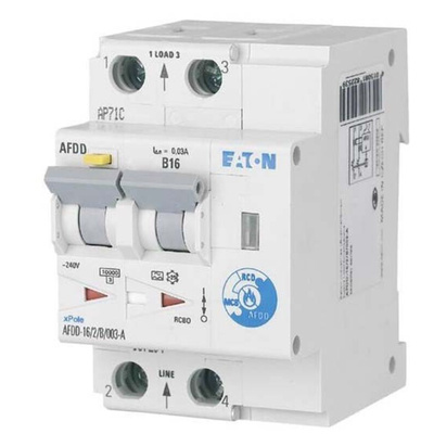 Eaton AFDD, 16A Current Rating, 2P Poles, 30mA Trip Sensitivity, Type B, AFDD+ Range
