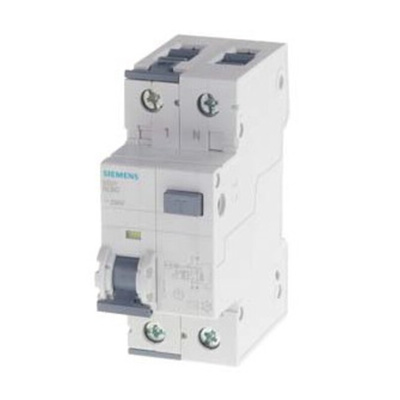 Siemens RCBO, 16A Current Rating, 2P Poles, 30mA Trip Sensitivity, Sentron Range