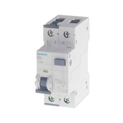 Siemens RCBO, 8A Current Rating, 2P Poles, 30mA Trip Sensitivity, Sentron Range