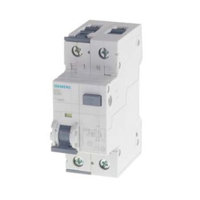 Siemens RCBO, 13A Current Rating, 2P Poles, 30mA Trip Sensitivity, Sentron Range