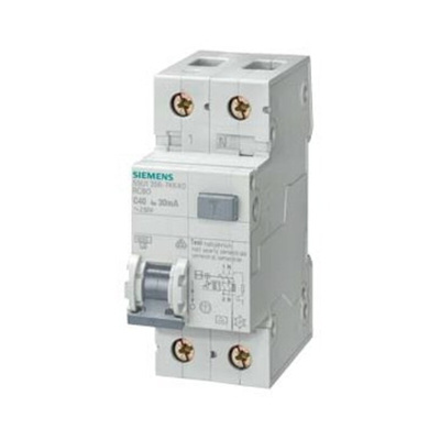 Siemens RCBO, 25A Current Rating, 2P Poles, 30mA Trip Sensitivity, Sentron Range