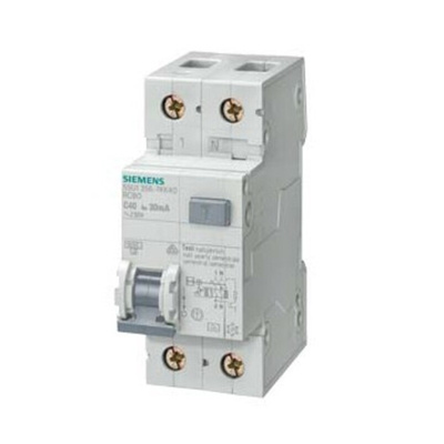 Siemens RCBO, 40A Current Rating, 2P Poles, 30mA Trip Sensitivity, Sentron Range