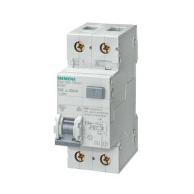 Siemens RCBO, 8A Current Rating, 2P Poles, 30mA Trip Sensitivity, Sentron Range