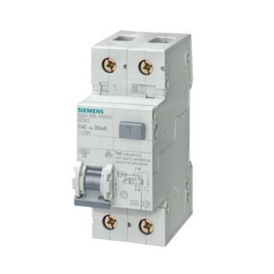 Siemens RCBO, 20A Current Rating, 2P Poles, 30mA Trip Sensitivity, Sentron Range