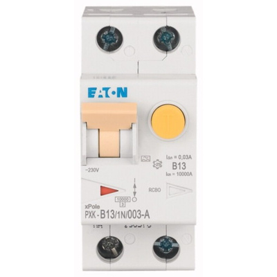 Eaton RCBO, 13A Current Rating, 1P+N Poles, 30mA Trip Sensitivity, Type B, PXK Range