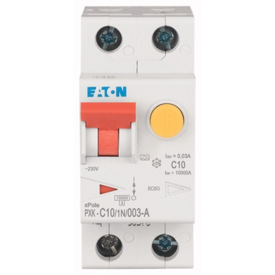 Eaton RCBO, 10A Current Rating, 1P+N Poles, 30mA Trip Sensitivity, Type C, PXK Range