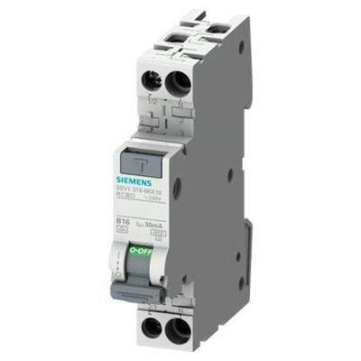 Siemens RCBO, 13A Current Rating, 1P+N Poles, 30mA Trip Sensitivity, Type A, SENTRON Range