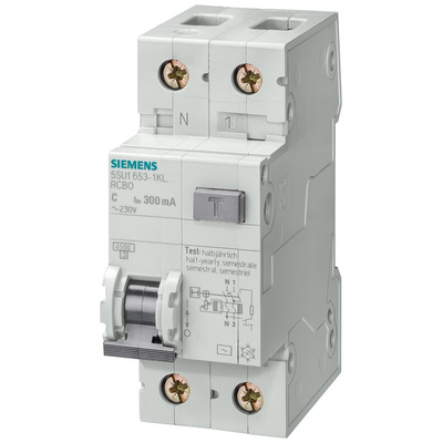 Siemens RCBO, 16A Current Rating, 2P Poles, Type AC, Sentron Range