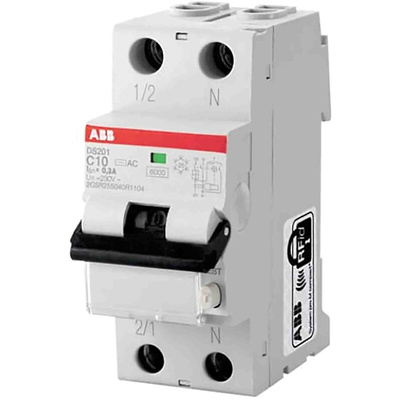 ABB RCBO, 32A Current Rating, 1P+N Poles, 300mA Trip Sensitivity, System Pro M Compact Range