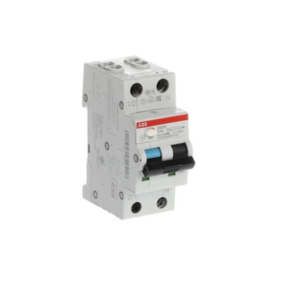 ABB RCBO, 10A Current Rating, 2P Poles, 30mA Trip Sensitivity, Type C, System Pro M Compact Range