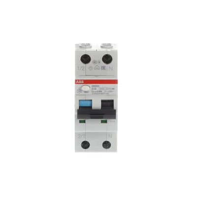 ABB RCBO, 10A Current Rating, 2P Poles, 30mA Trip Sensitivity, Type C, System Pro M Compact Range