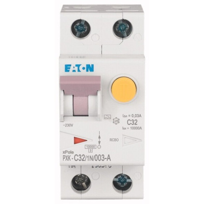 Eaton RCBO, 32A Current Rating, 1P+N Poles, 30mA Trip Sensitivity, Type A, Type C, PXK Range