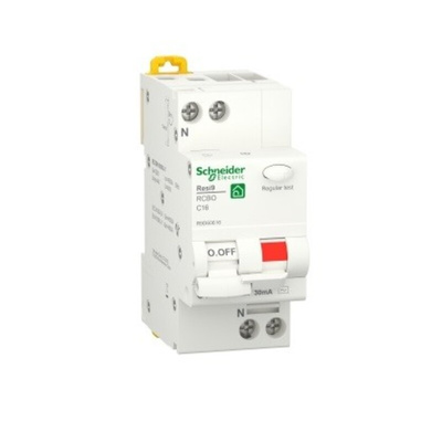 Schneider Electric RCBO, 16A Current Rating, 1P Poles, 30mA Trip Sensitivity, Resi9 Range